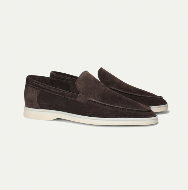 Men's slip-on loafers with moc toe stitching and low flat soles
