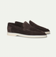 Men's slip-on loafers with moc toe stitching and low flat soles