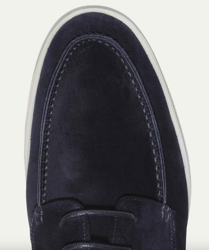 Men's lace-up moc toe loafers shown in navy and beige colourways