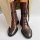 Women's lace-up mid-calf boots with a round toe and low heel in black and brown