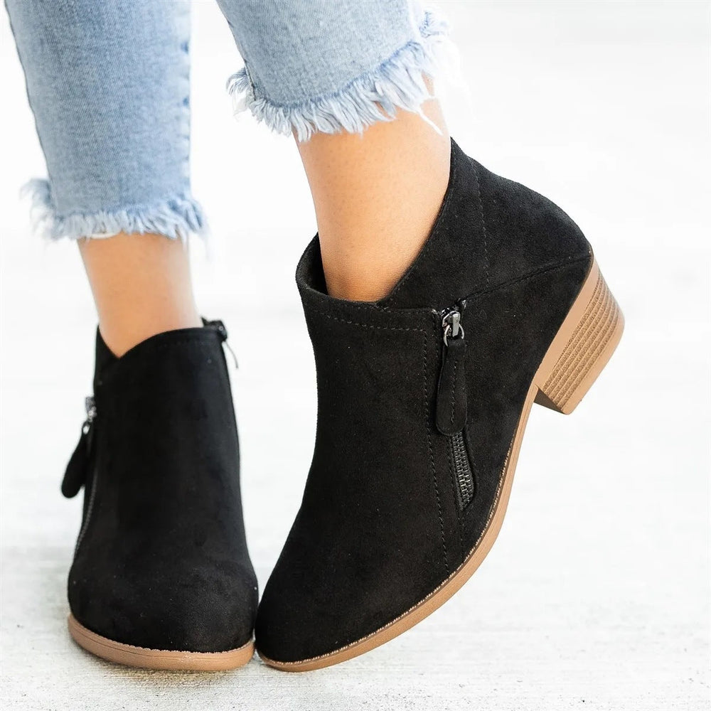 Women's side-zip ankle boots with pointed toes and low block heels