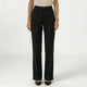 Women's black tailored straight-leg trousers with a mid-rise flat-front waist