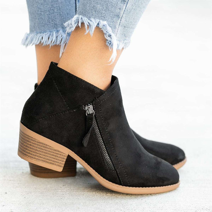 Women's side-zip ankle boots with pointed toes and low block heels