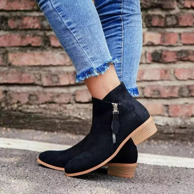Women's side-zip ankle boots with pointed toes and low block heels