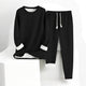 Women's two-piece lounge set with long-sleeve crew neck top and drawstring trousers