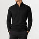 Men's long-sleeve zip-up mock neck sweater with ribbed trims