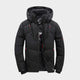 Men's hooded quilted winter jacket with zip front and multiple pockets