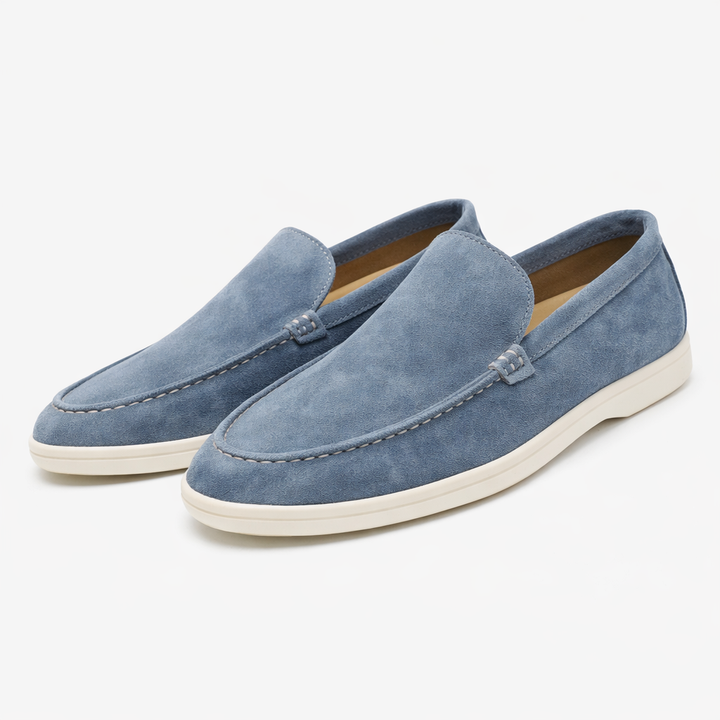 Unisex slip-on loafers with moc toe stitching and flat sole