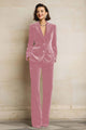 Women's velvet two-piece suit with peak-lapel blazer and wide-leg trousers