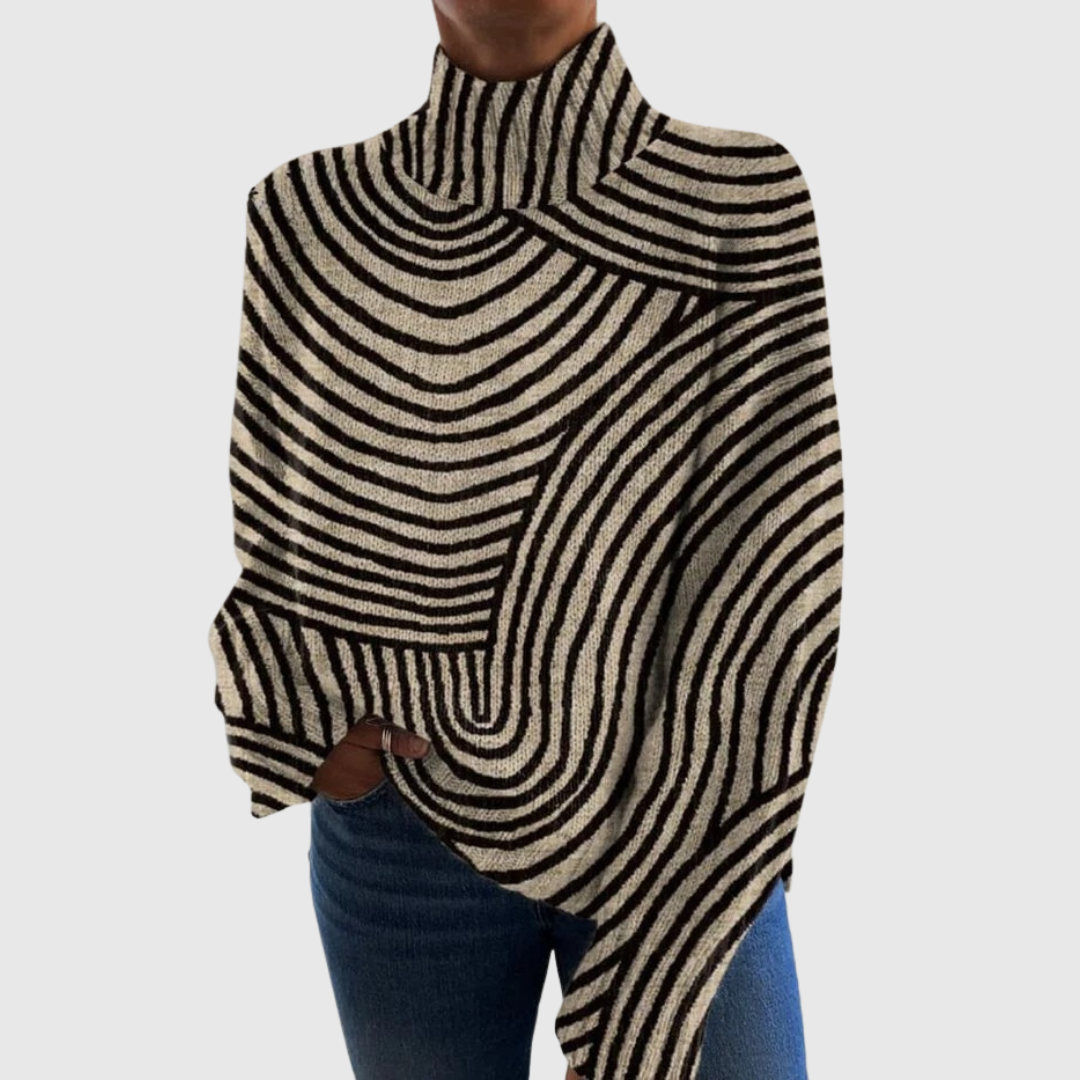 Women's multicolour geometric line knit turtleneck jumper with long sleeves