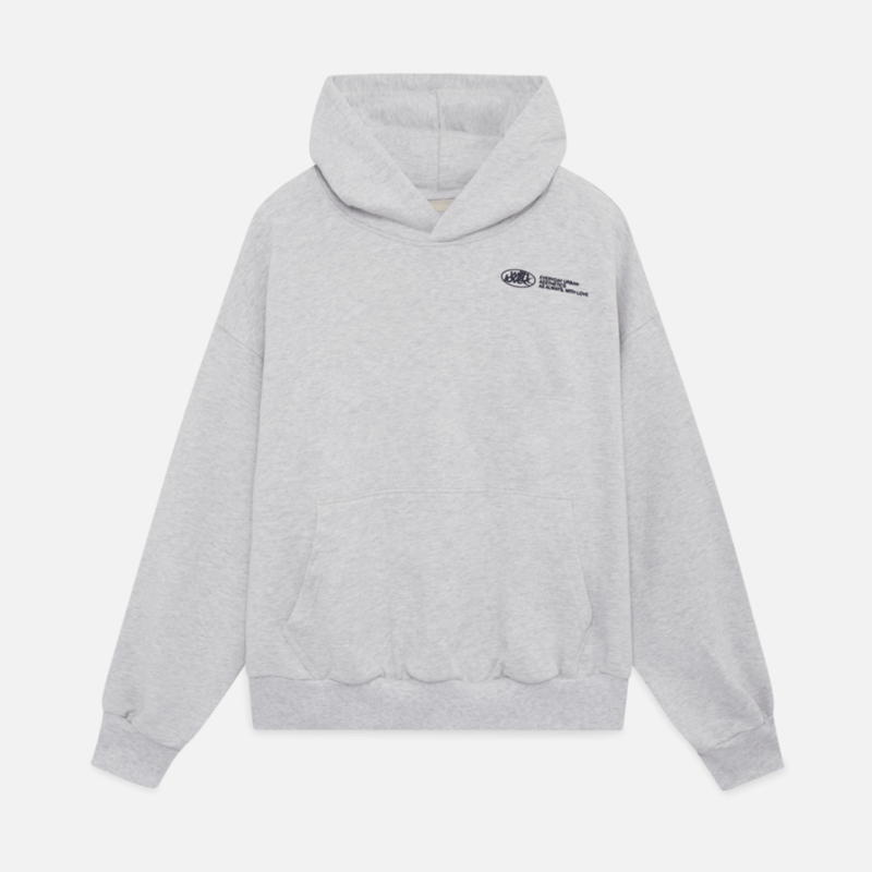 Women's hooded pullover with long sleeves and large back text graphic