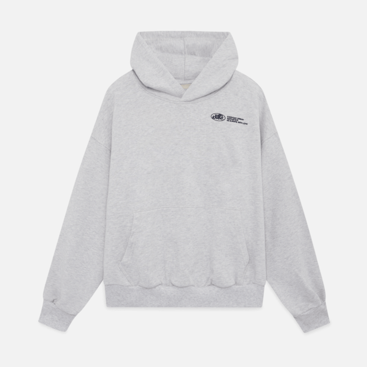 Women's hooded pullover with long sleeves and large back text graphic