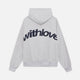 Women's hooded pullover with long sleeves and large back text graphic