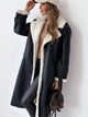 Women's long coat with plush collar and button front