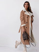 Women's long coat with plush collar and button front