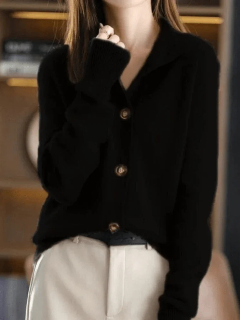 Women's button front cardigan with mock neck and long sleeves