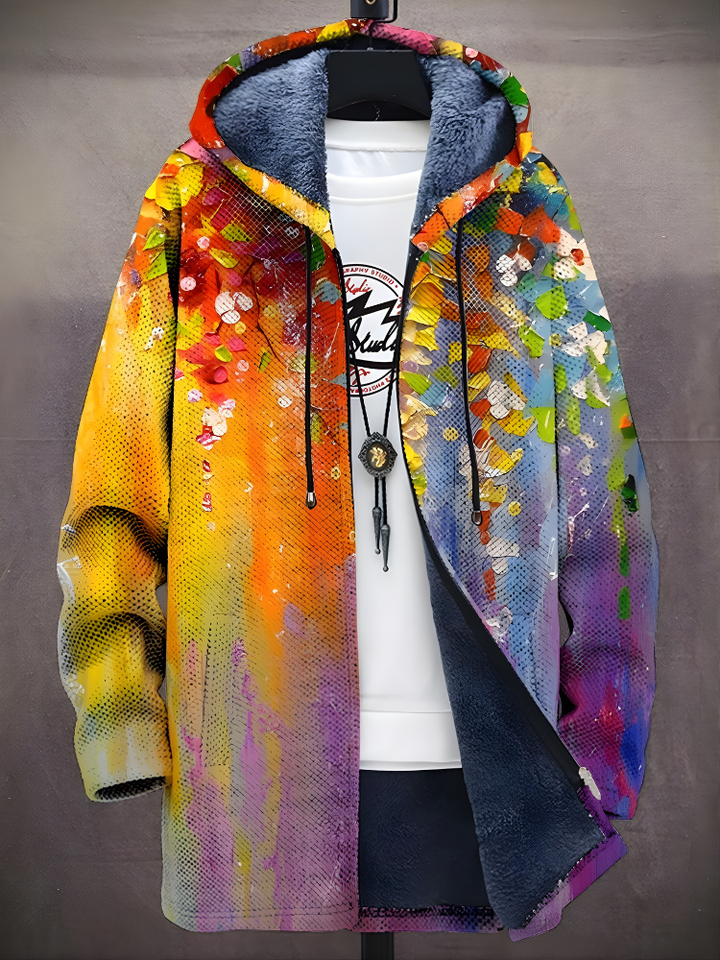 Unisex patterned zip-up hoodie with hood and long sleeves