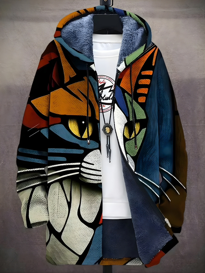 Unisex patterned zip-up hoodie with hood and long sleeves