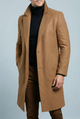 Men's structured long formal coat with notched lapels, button front and welt pockets