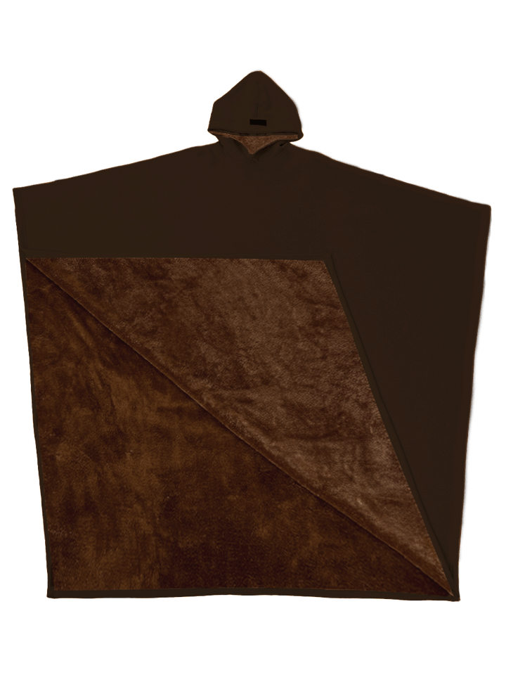 Hooded fleece poncho with oversized cut and plush-looking lining