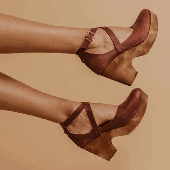 Women's Wedge Heels with Ankle Strap Sandal in Black - View 2 | Bellmere