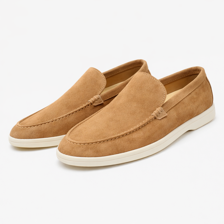 Unisex slip-on loafers with moc toe stitching and flat sole