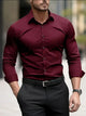 Men's slim fit long-sleeve button-up shirt with pointed collar