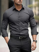 Men's slim fit long-sleeve button-up shirt with pointed collar