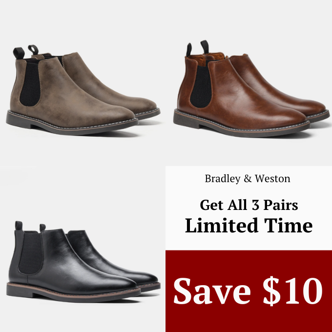 Chelsea ankle boots with elastic side panels, round toes and low heels