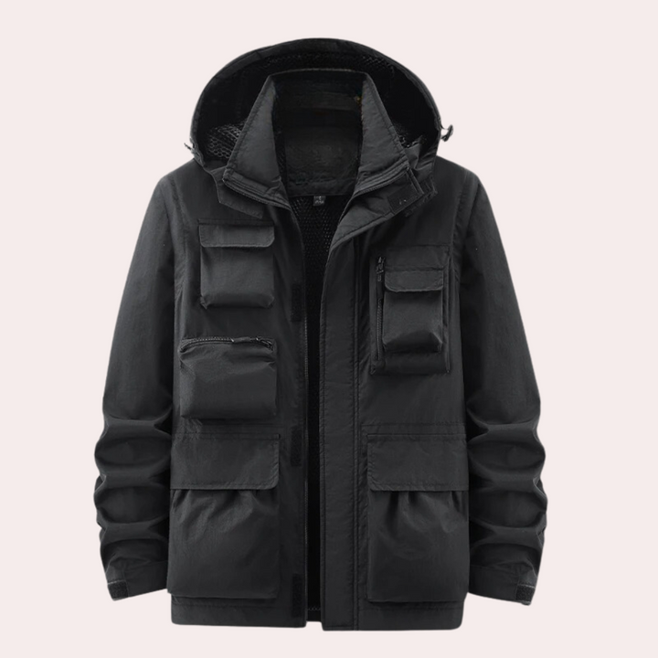 Hooded utility parka with multiple front pockets