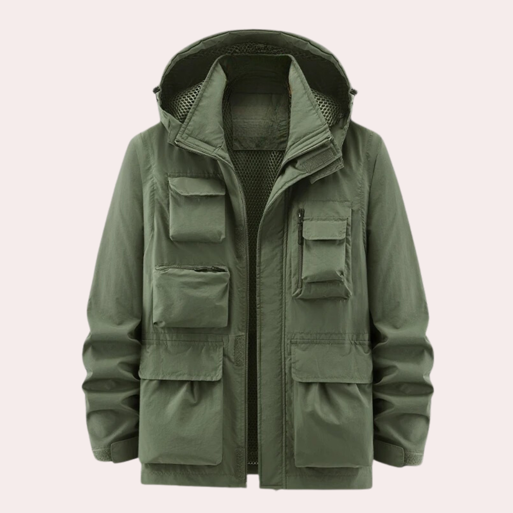 Hooded utility parka with multiple front pockets