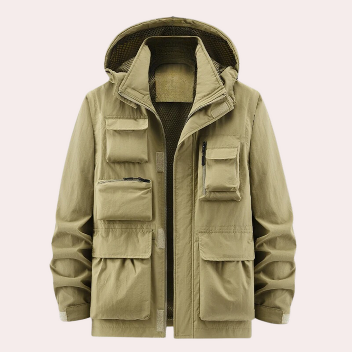 Hooded utility parka with multiple front pockets