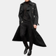 Men's long double-breasted trench coat with pointed collar and storm flap details