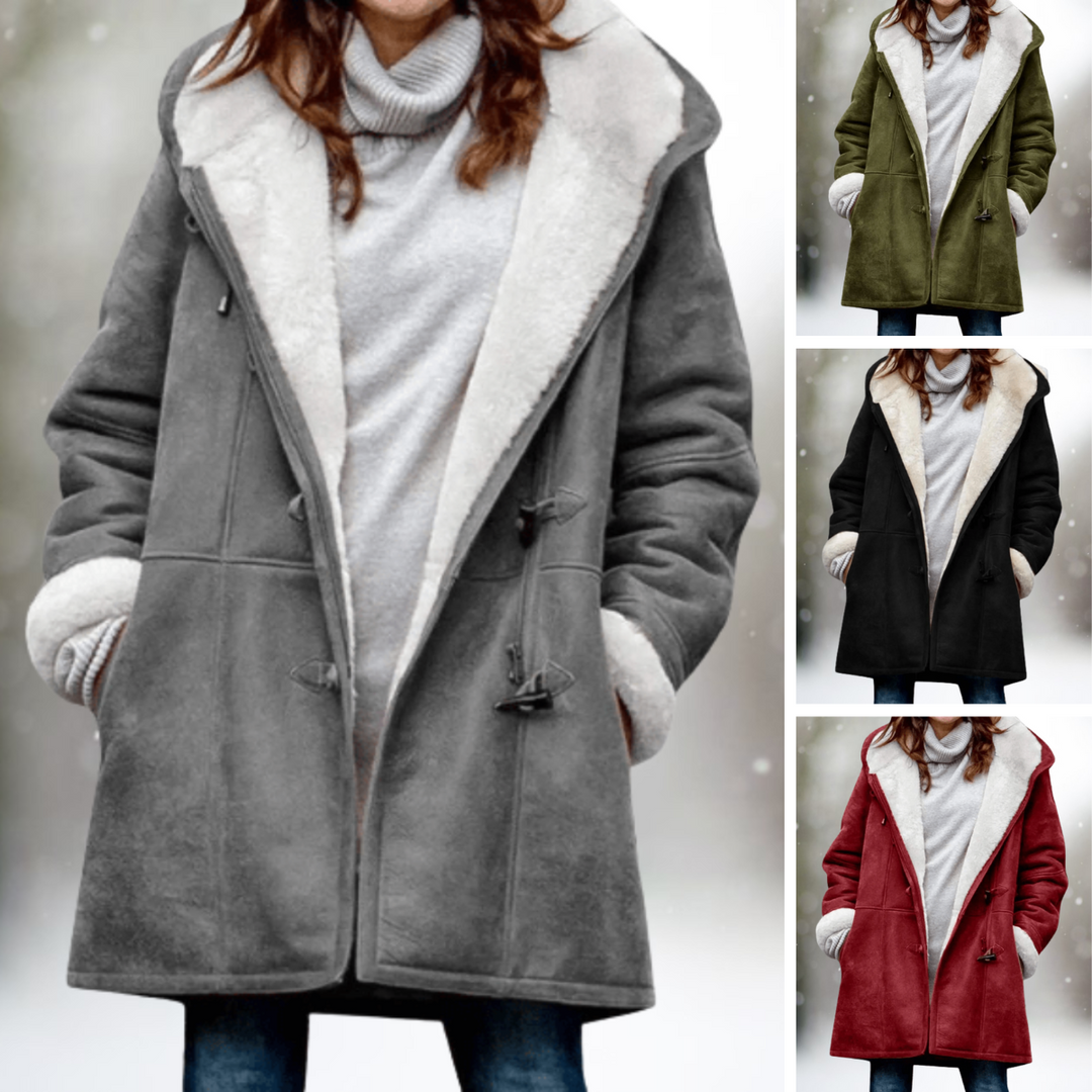 Women's hooded jacket with contrasting lining and toggle front