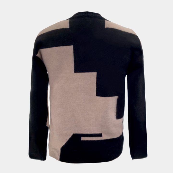 Women's color block crew neck jumper with long sleeves and relaxed fit