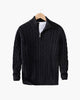 Men's cable knit quarter-zip sweater with mock neck and ribbed trims