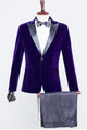 Men's velvet-textured tuxedo suit with peak lapels, bow tie and matching trousers