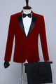 Men's velvet-textured tuxedo suit with peak lapels, bow tie and matching trousers