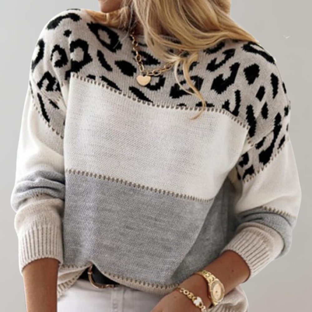 Women's colorblock jumper with leopard print upper panel