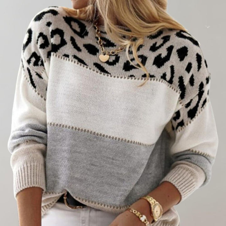 Women's colorblock jumper with leopard print upper panel