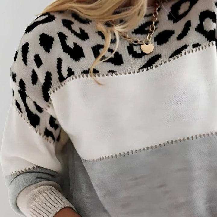 Women's colorblock jumper with leopard print upper panel