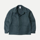 Men's dark green utility jacket with spread collar, button front and patch pockets