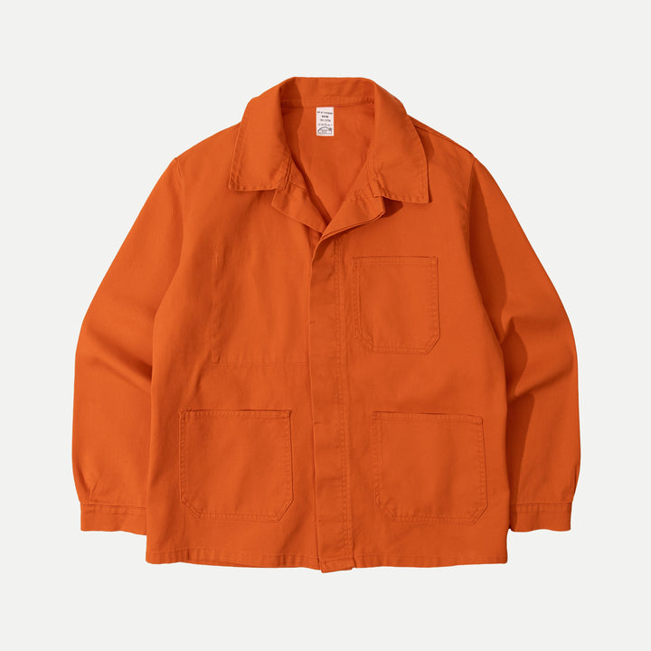 Orange utility jacket with four patch pockets