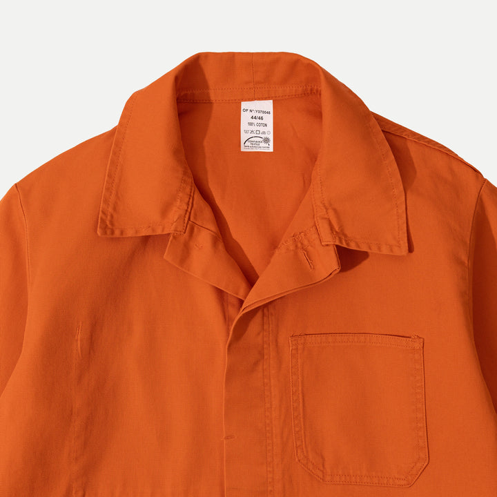 Orange utility jacket with four patch pockets