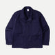 Men's navy utility jacket with point collar, button front and patch pockets