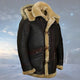Brown leather aviator jacket with tan lining and hood