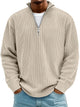 Ribbed knit sweater with half-zip front and high collar