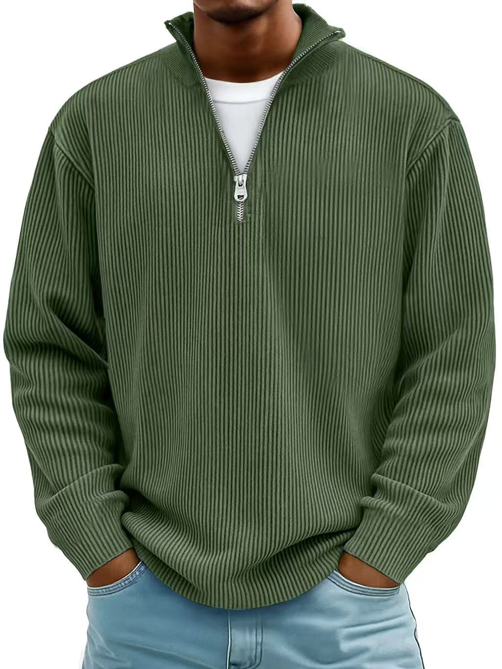 Ribbed knit sweater with half-zip front and high collar