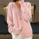 Women's cable knit cardigan with V-neck, buttons and front pockets