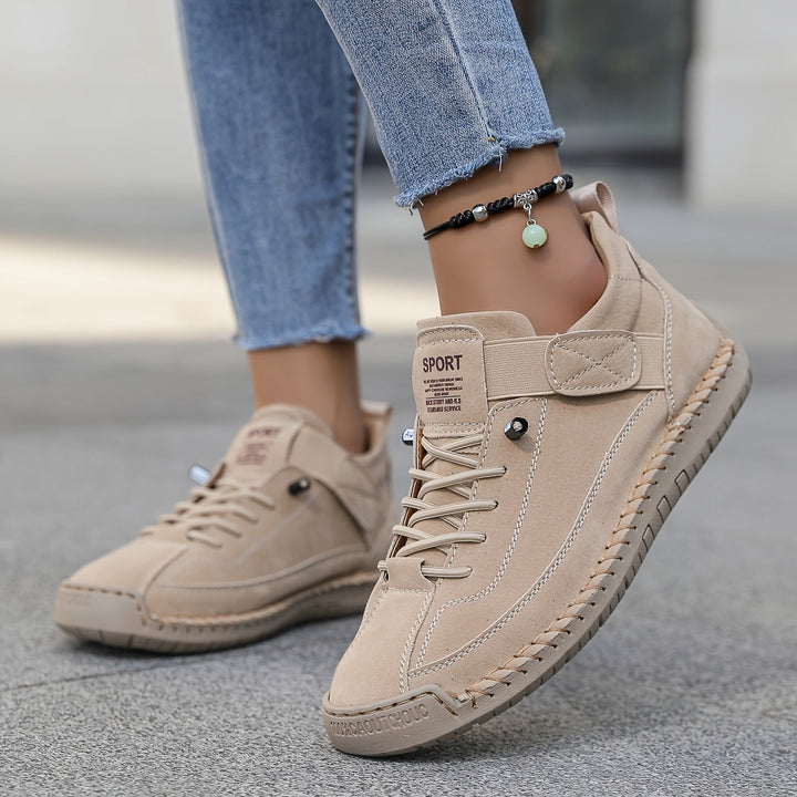 Casual lace-up sneakers with stitch detail and Velcro strap
